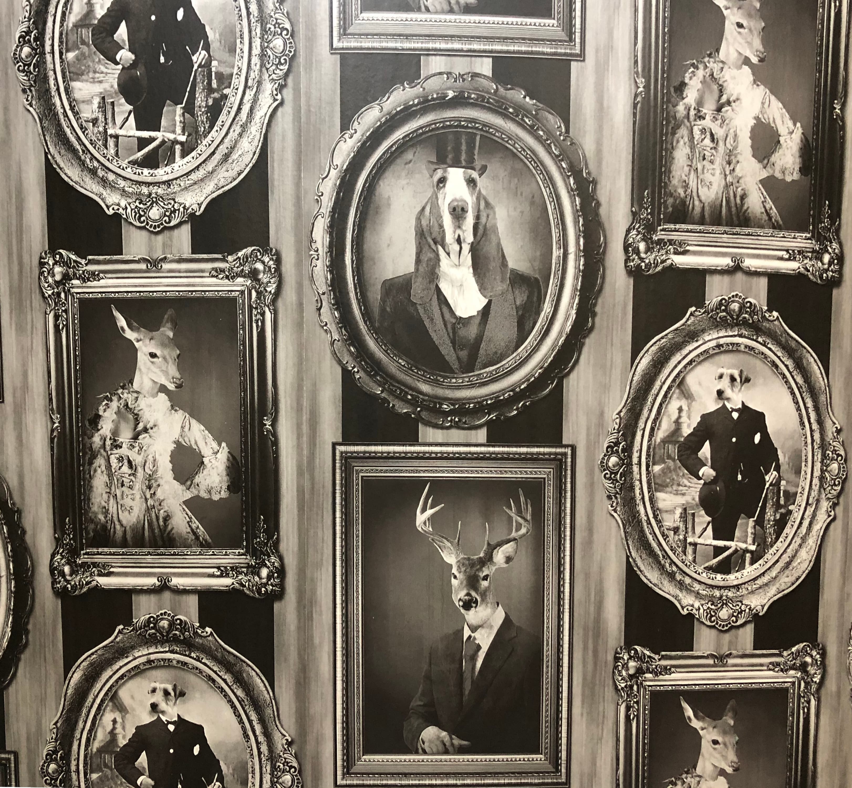 Ju Ju’s Cafe eccentric framed-animal wallpaper